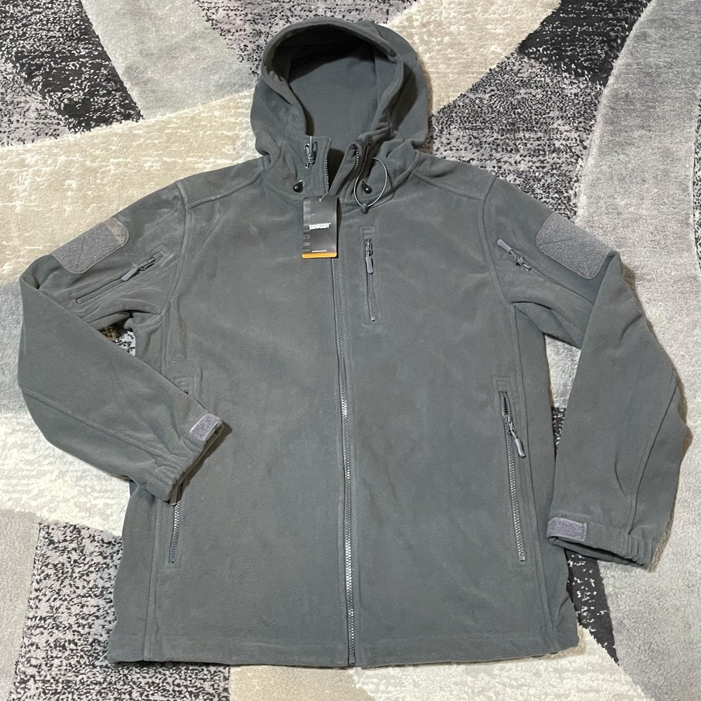 Tacvasen Tactical Fleece Jacket Men Large Gray Hooded Full Zip Military Gorpcore